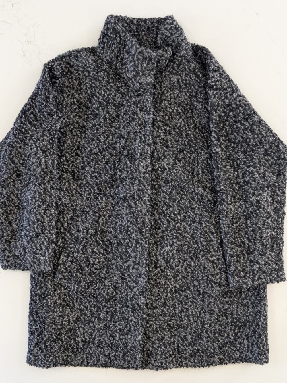 Eileen Fisher Curly Alpaca Wool High Stand Collar Coat Blash Charcoal Gray M NWT